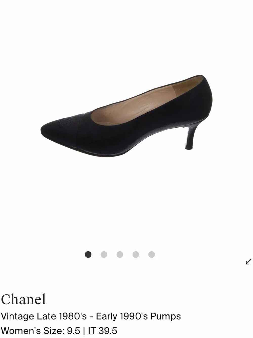 CHANEL Navy Pointed-Toe Fabric Pumps with CC Cap Toe